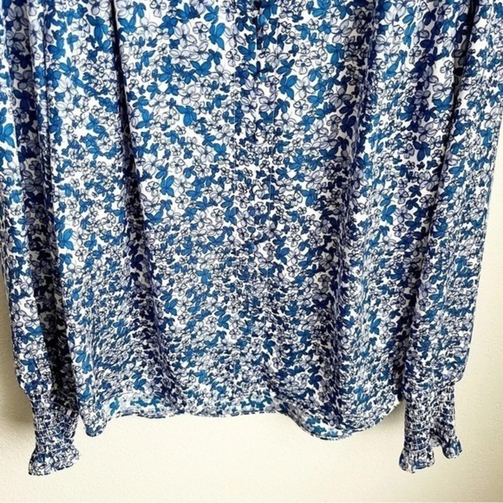 Cooper & Ella Blue Ditsy Floral Peasant Blouse Size Small Coastal Bloomcore Boho - Picture 5 of 10